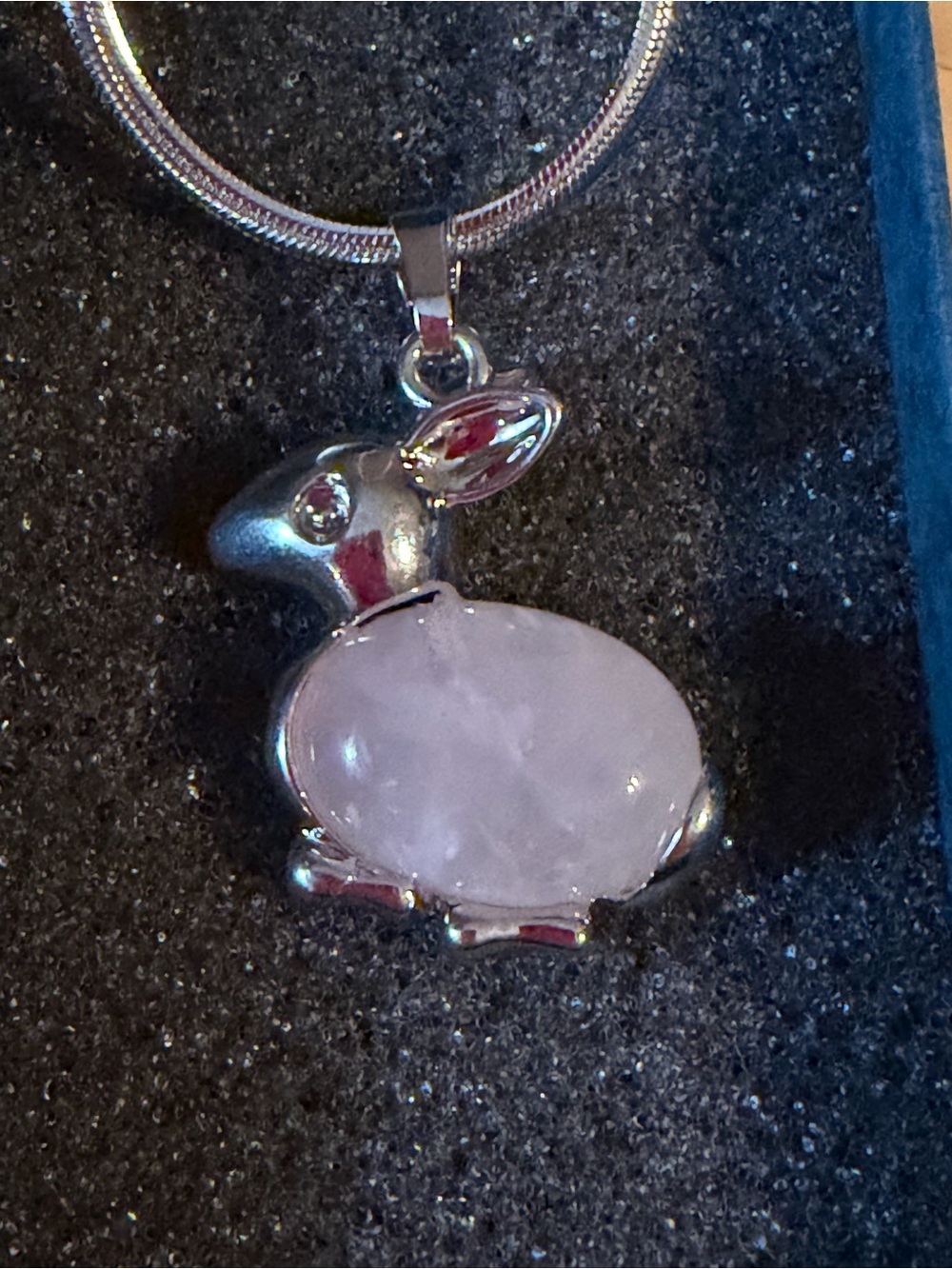 Rose Quartz Bunny Pendant Necklace - Silver Tone